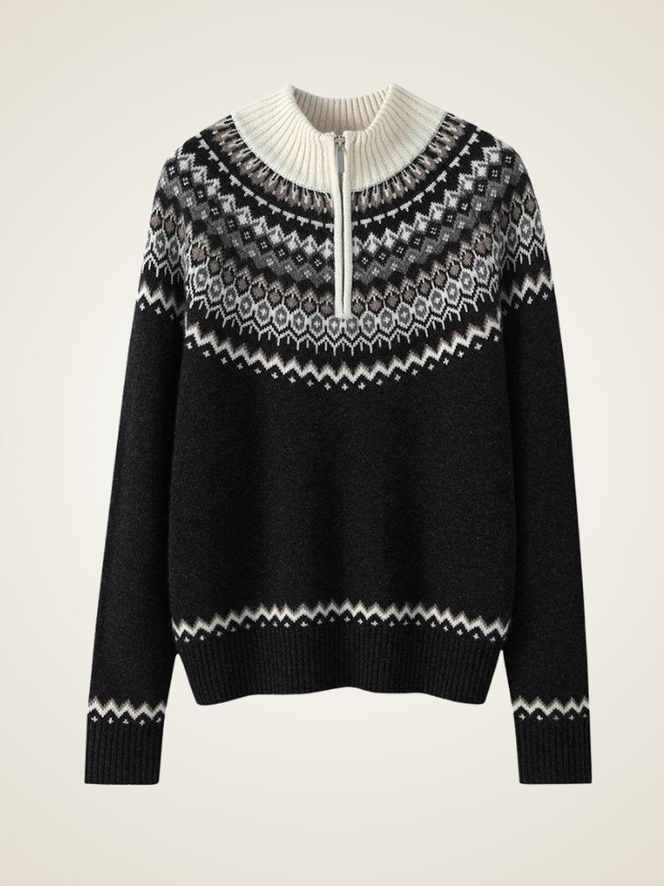 Olyssia - Black Half-Zip Cashmere Sweater | The Cashmere Studio