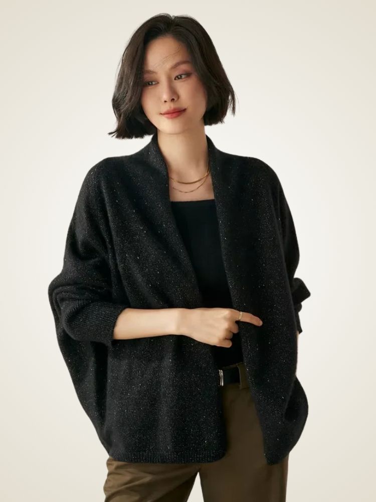 Zoey - Black Open Front Cashmere Cardigan | The Cashmere Studio