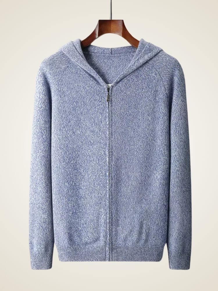 Cory - Blue Heather Knit Cashmere Hoodie | The Cashmere Studio