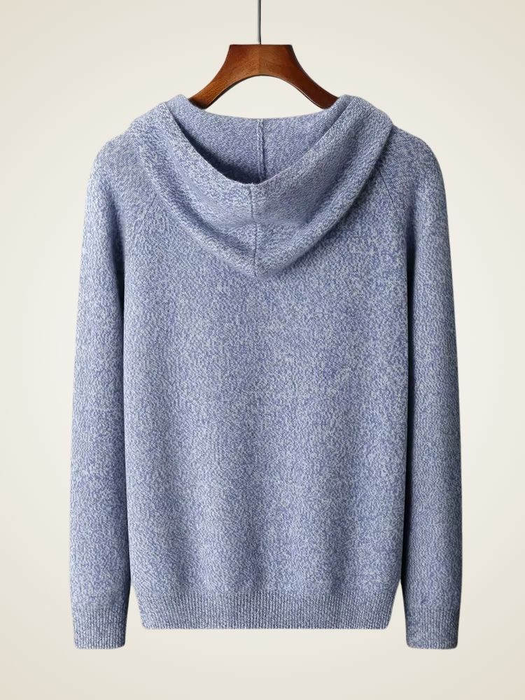 Cory - Blue Heather Knit Cashmere Hoodie | The Cashmere Studio