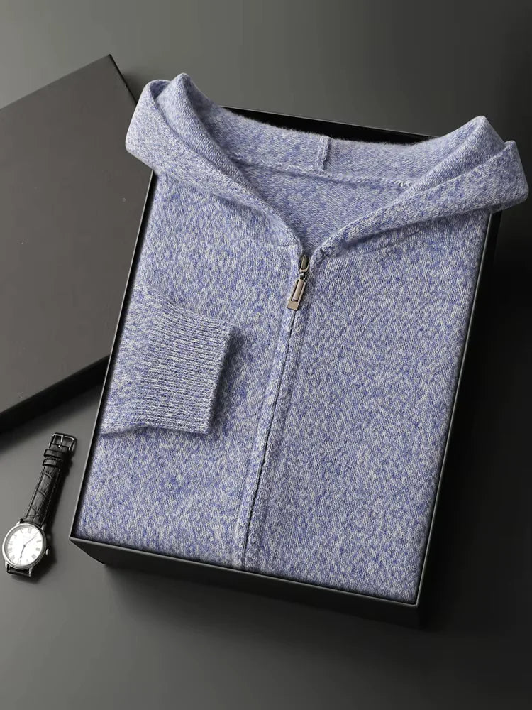 Cory - Blue Heather Knit Cashmere Hoodie | The Cashmere Studio