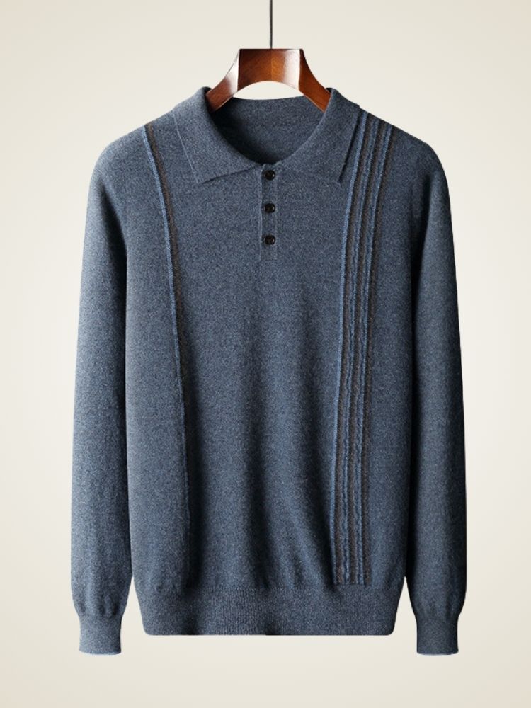 Clay - Blue Cashmere Polo Sweater | The Cashmere Studio