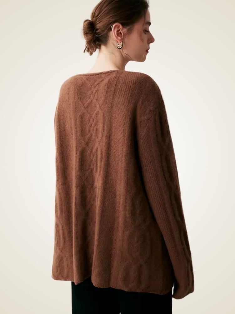 Blair - Brown Two Piece Cable Knit Cashmere Cardigan | The Cashmere Studio