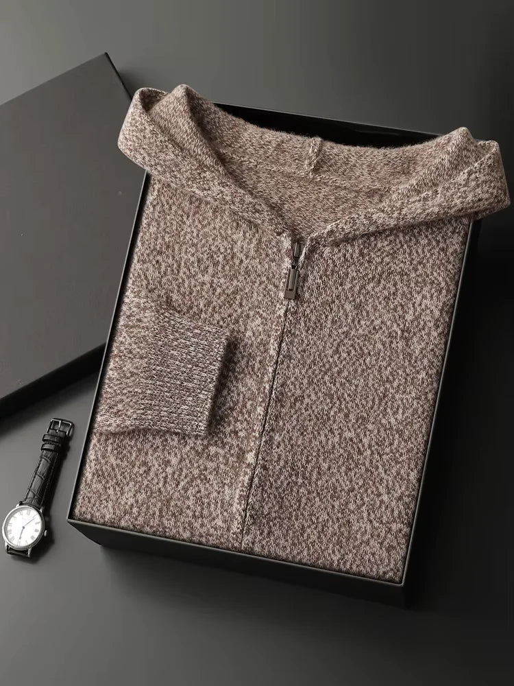 Cory - Brown Heather Knit Cashmere Hoodie | The Cashmere Studio