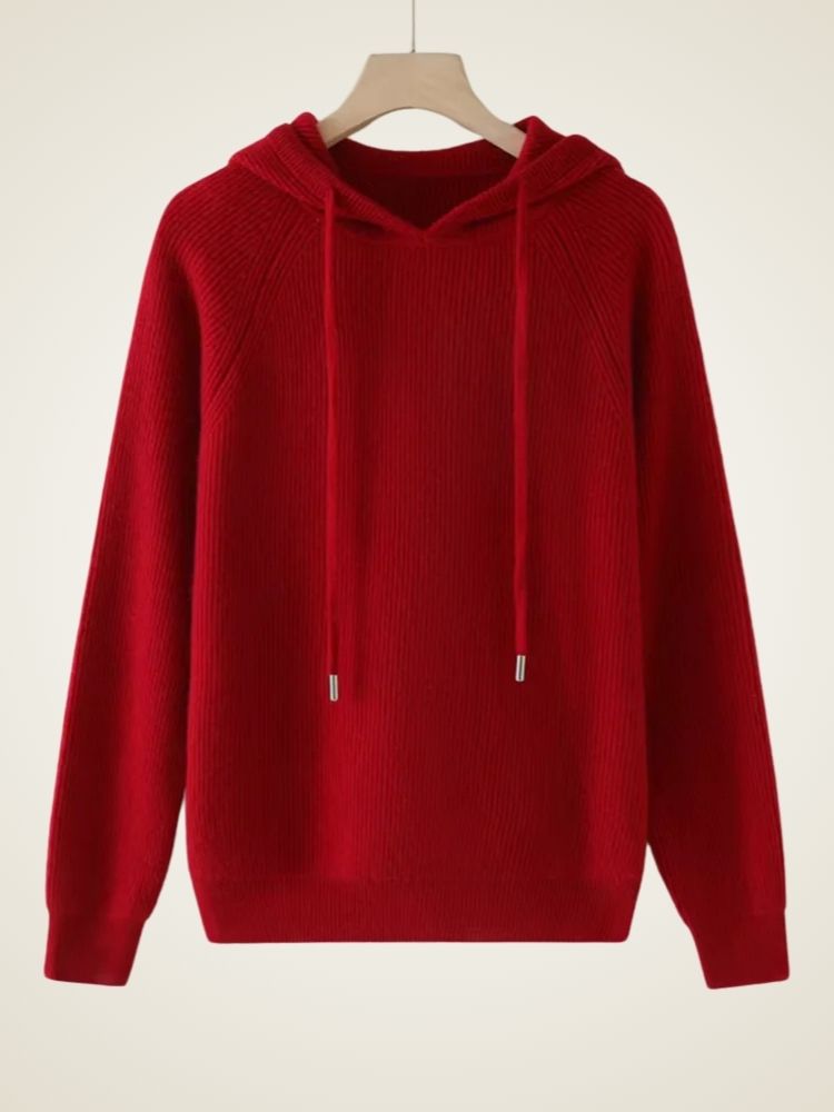 Colleen - Red Ribbed Cashmere Hoodie | The Cashmere Studio