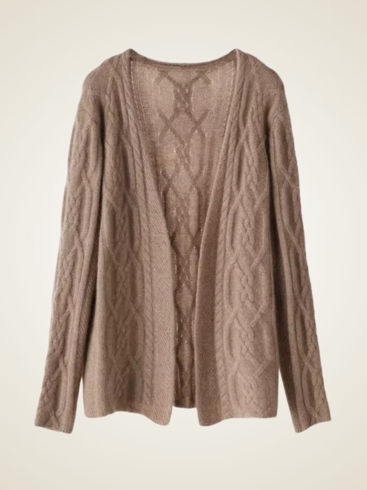 Blair - Camel Two Piece Cable Knit Cashmere Cardigan | The Cashmere Studio