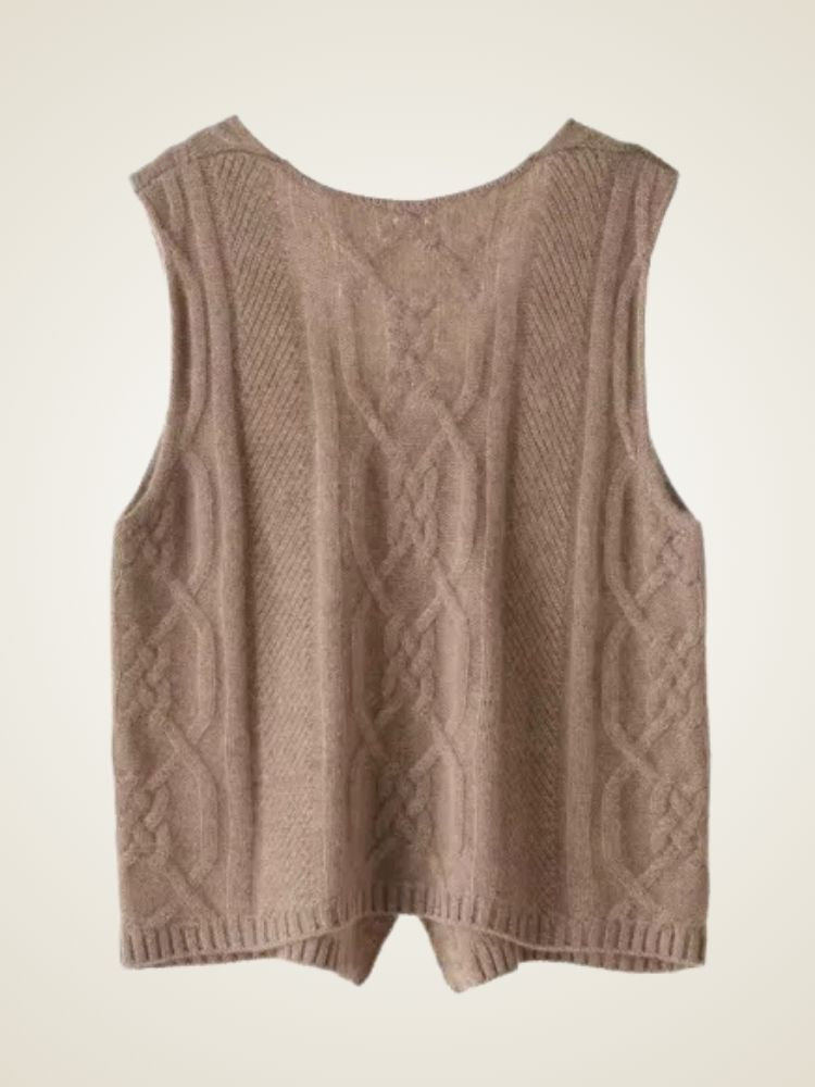 Blair - Camel Two Piece Cable Knit Cashmere Cardigan | The Cashmere Studio