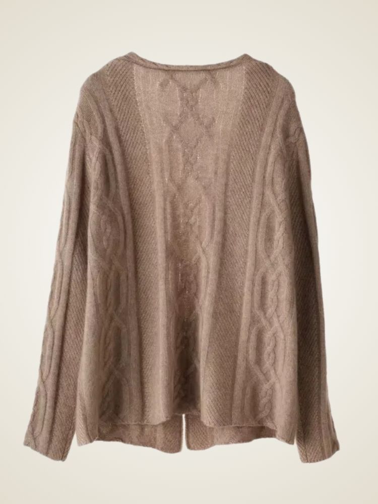 Blair - Camel Two Piece Cable Knit Cashmere Cardigan | The Cashmere Studio