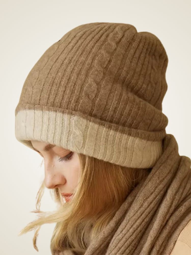 Josie -  Camel Reversible Beanie Cashmere | The Cashmere Studio