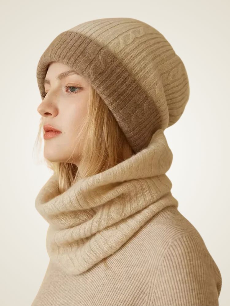 Josie -  Camel Reversible Beanie Cashmere | The Cashmere Studio