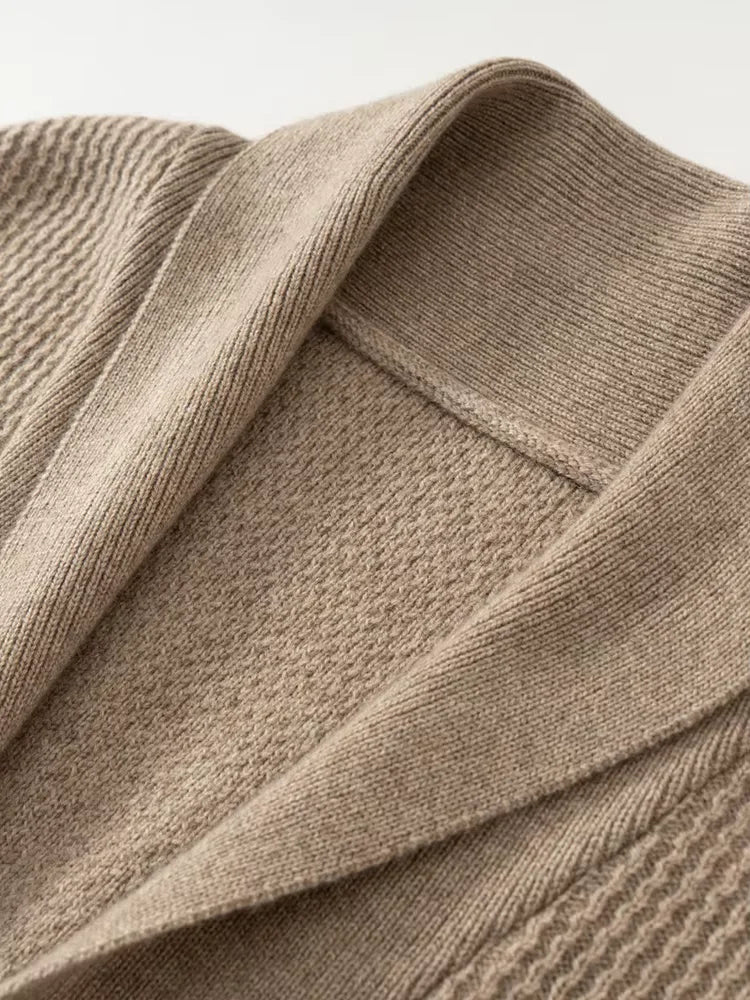 Andy - Camel Textured Shawl Collar Cashmere Cardigan | The Cashmere Studio