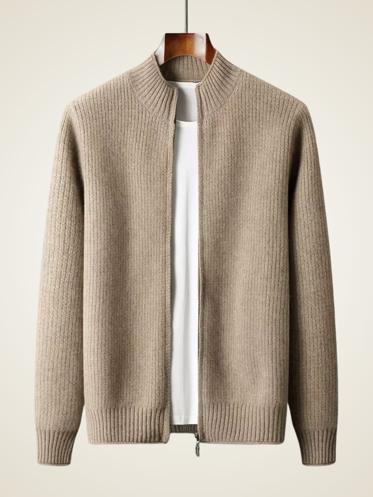 Emmett - Camel Ribbed Cashmere Cardigan | The Cashmere Studio