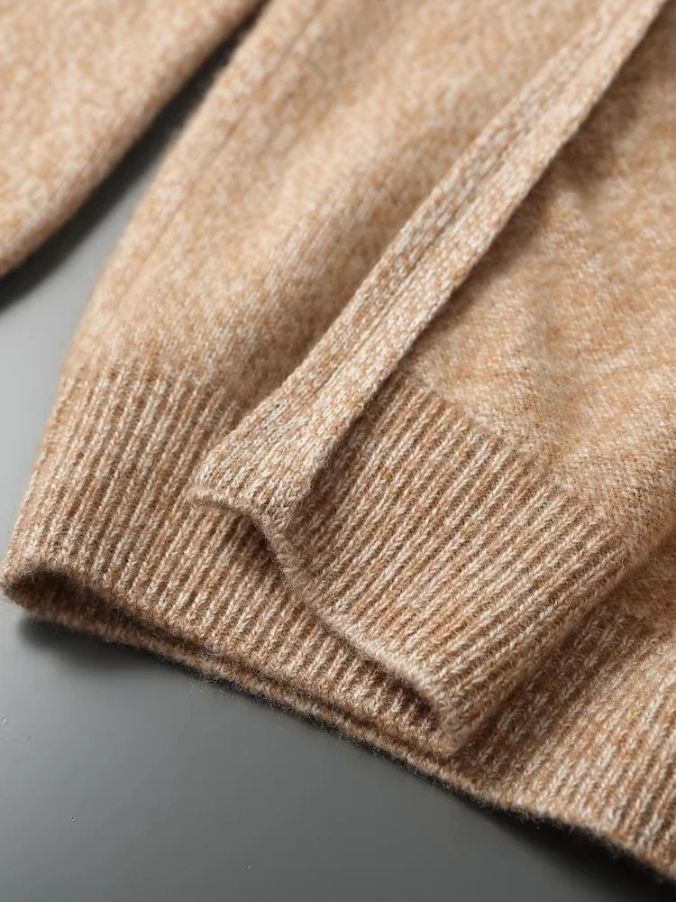 Cory - Camel Heather Knit Cashmere Hoodie | The Cashmere Studio