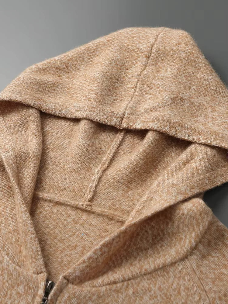 Cory - Camel Heather Knit Cashmere Hoodie | The Cashmere Studio