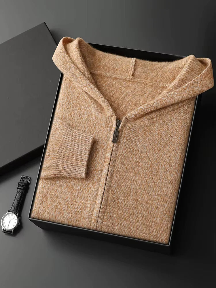 Cory - Camel Heather Knit Cashmere Hoodie | The Cashmere Studio