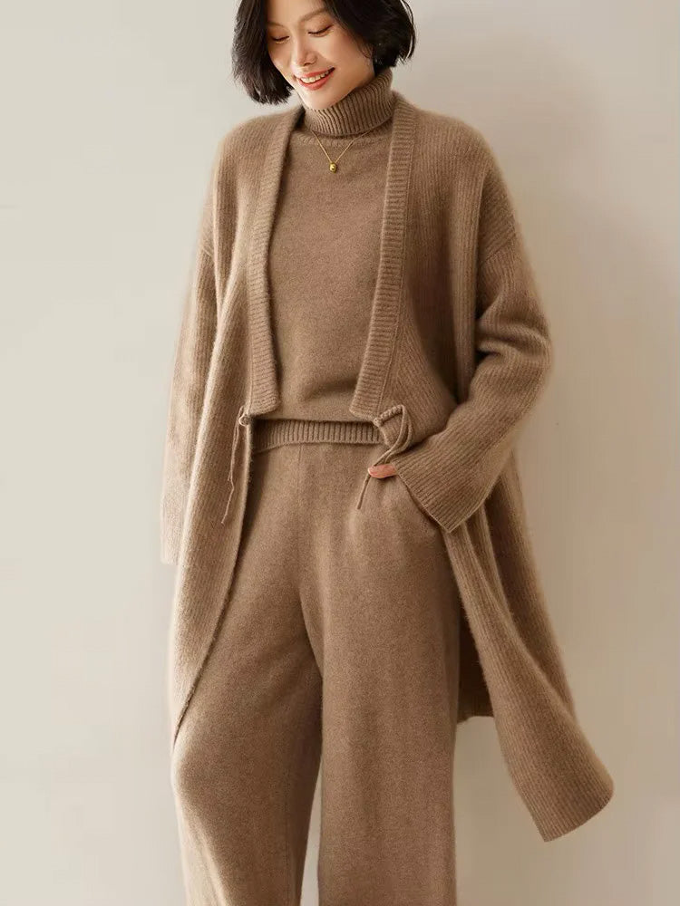 Julia - Camel Long Cashmere Cardigan | The Cashmere Studio