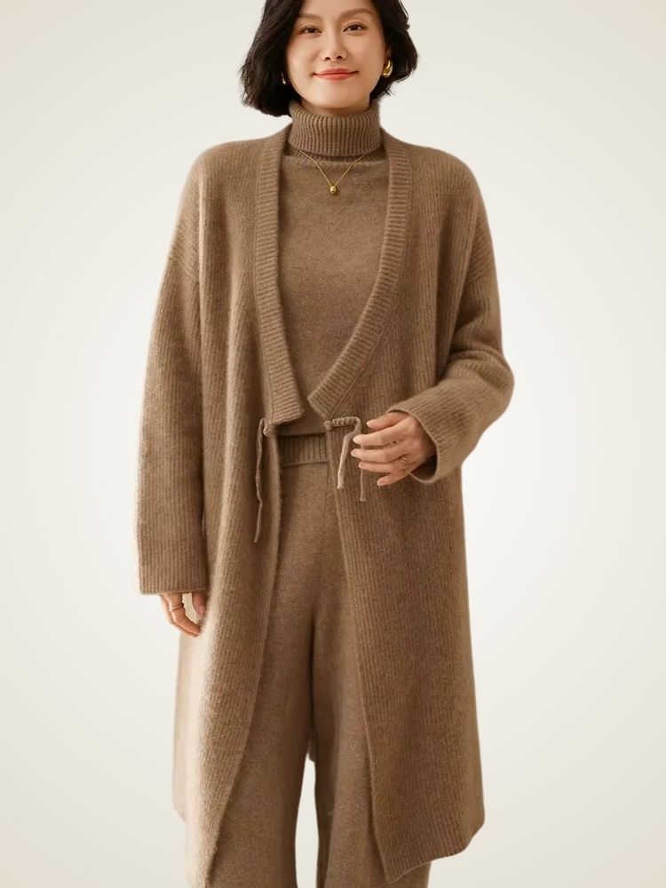 Julia - Camel Long Cashmere Cardigan | The Cashmere Studio