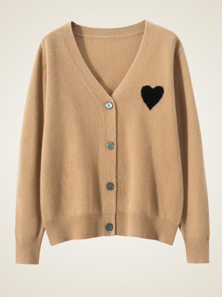 Ellie - Camel Heart Cashmere Cardigan | The Cashmere Studio