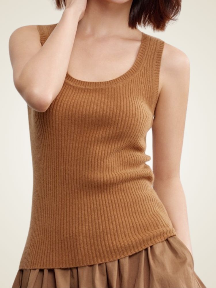 Emmalyn - Camel Ribbed Cashmere Tank Top | The Cashmere Studio