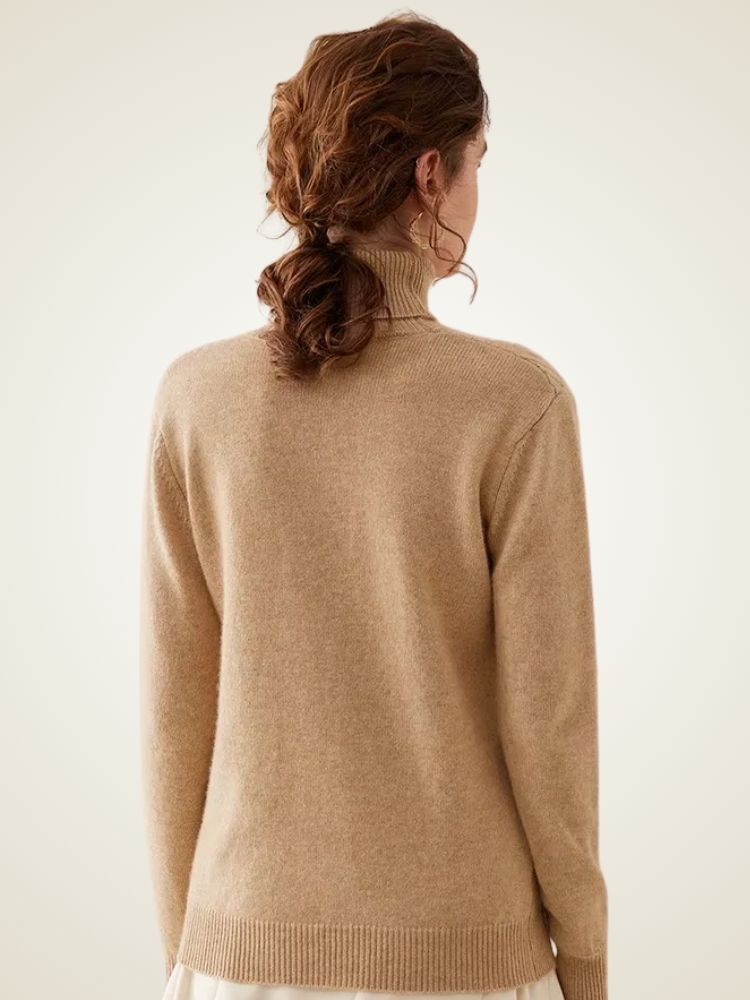 Astrid - Camel Chevron Cashmere Turtleneck | The Cashmere Studio