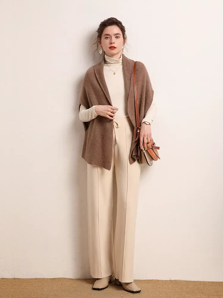 Elise - Dark Camel Cape Cashmere Cardigan | The Cashmere Studio