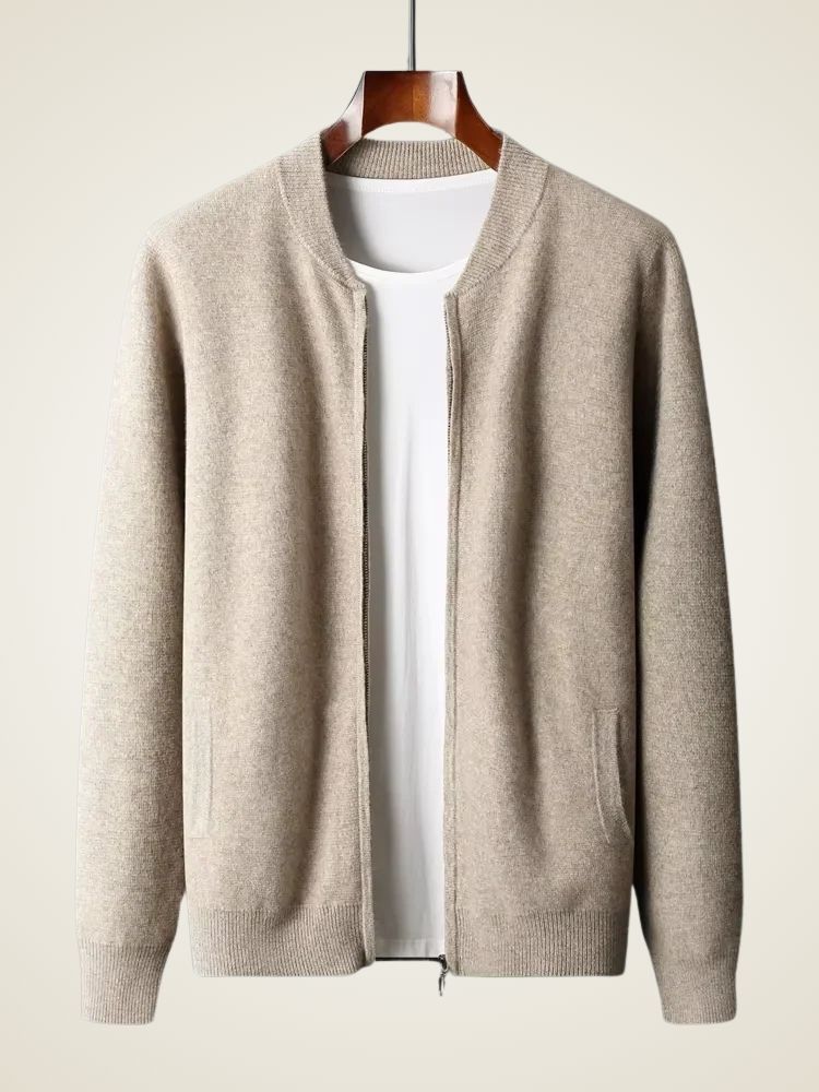 Cooper - Camel Bomber Collar Cashmere Cardigan | The Cashmere Studio