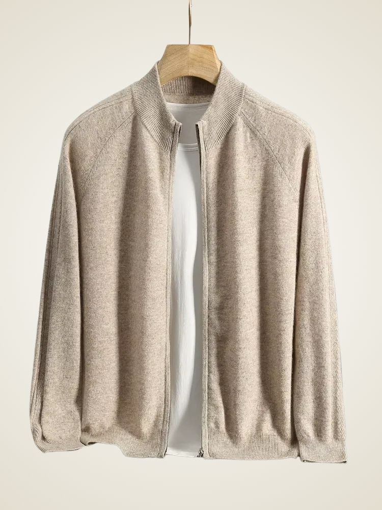 Caleb - Camel Zip Up Cashmere Cardigan | The Cashmere Studio