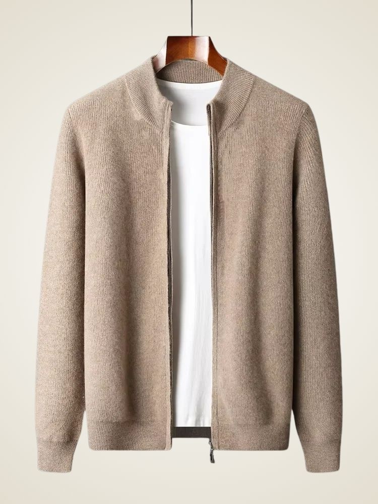 Blake - Camel Cashmere Zip-Up Cardigan | The Cashmere Studio