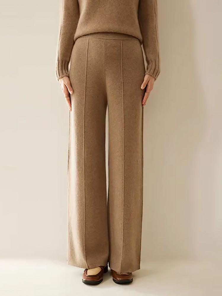 Kaila - Camel Wide Leg Cashmere Pants | The Cashmere Studio