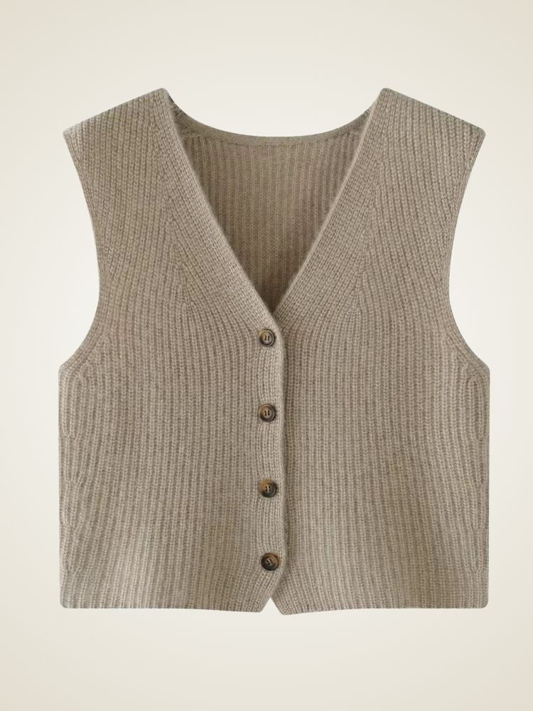 Malia - Camel Ribbed Cashmere Vest | The Cashmere Studio