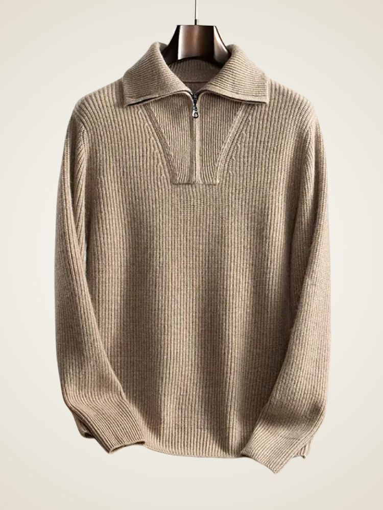 Sebastian - Camel Half Zip Cashmere Sweater | The Cashmere Studio