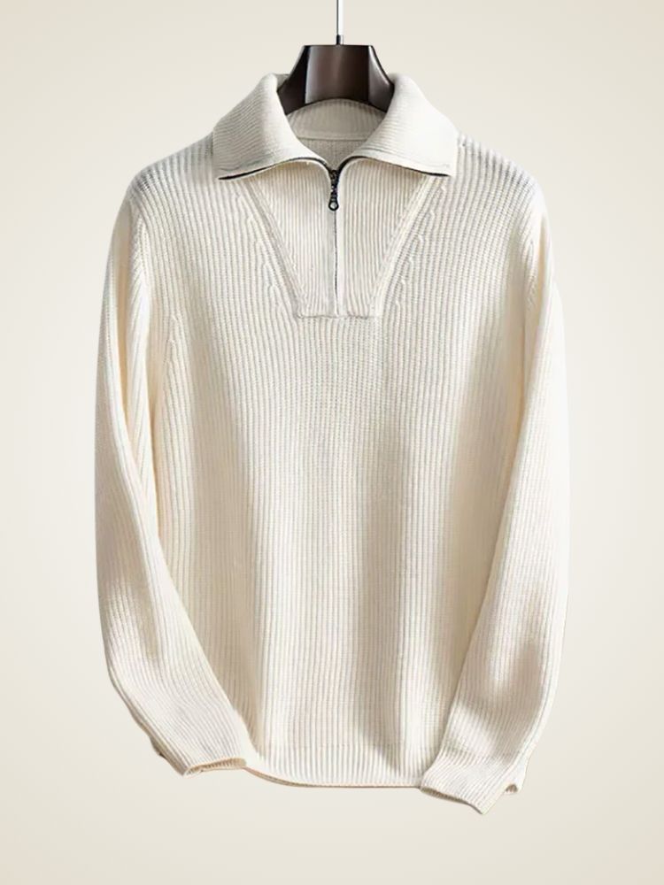 Sebastian - White Half Zip Cashmere Sweater | The Cashmere Studio