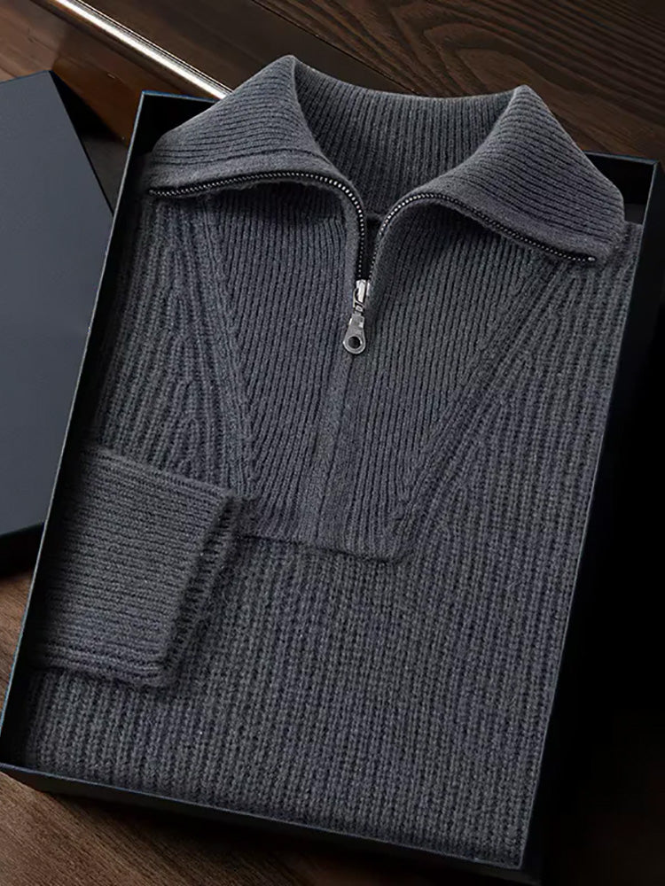 Sebastian - Gray Half Zip Cashmere Sweater | The Cashmere Studio