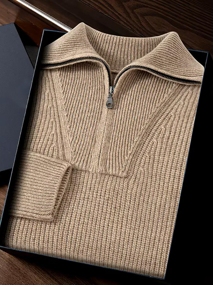 Sebastian - Camel Half Zip Cashmere Sweater | The Cashmere Studio