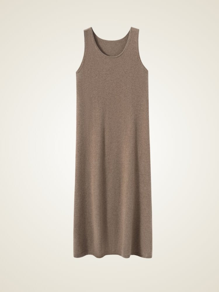 Indalya - Taupe  Sleeveless Cashmere Dress | The Cashmere Studio