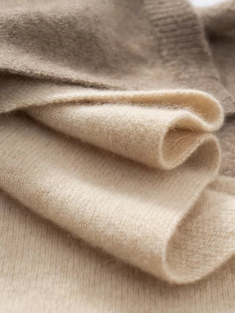 Nia - Beige Two Tone Cashmere Poncho | The Cashmere Studio