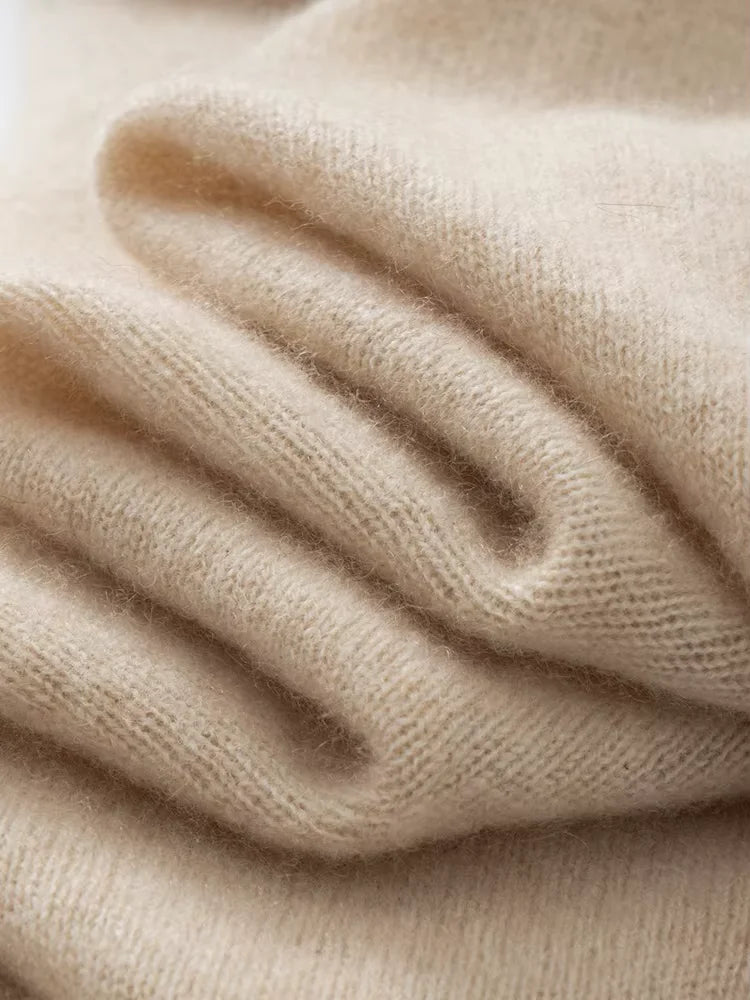 Nia - Beige Two Tone Cashmere Poncho | The Cashmere Studio