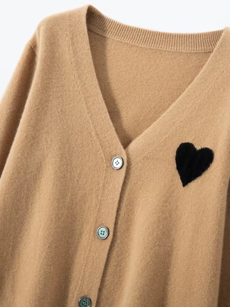 Ellie - Camel Heart Cashmere Cardigan | The Cashmere Studio