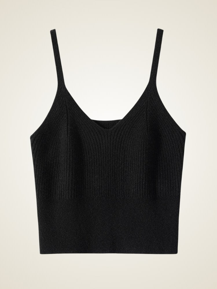 Vaessia - Black  Ribbed Cashmere Top | The Cashmere Studio