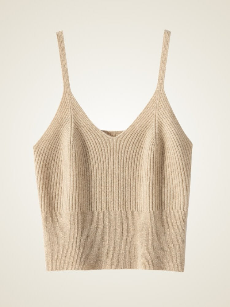 Vaessia - Beige  Ribbed Cashmere Top | The Cashmere Studio