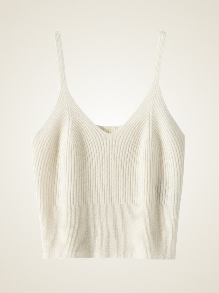 Vaessia - Ivory  Ribbed Cashmere Top | The Cashmere Studio