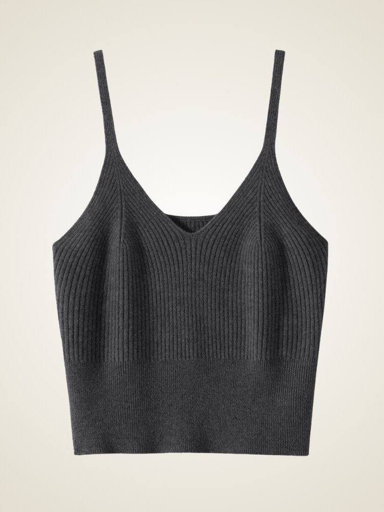 Vaessia - Dark Gray  Ribbed Cashmere Top | The Cashmere Studio
