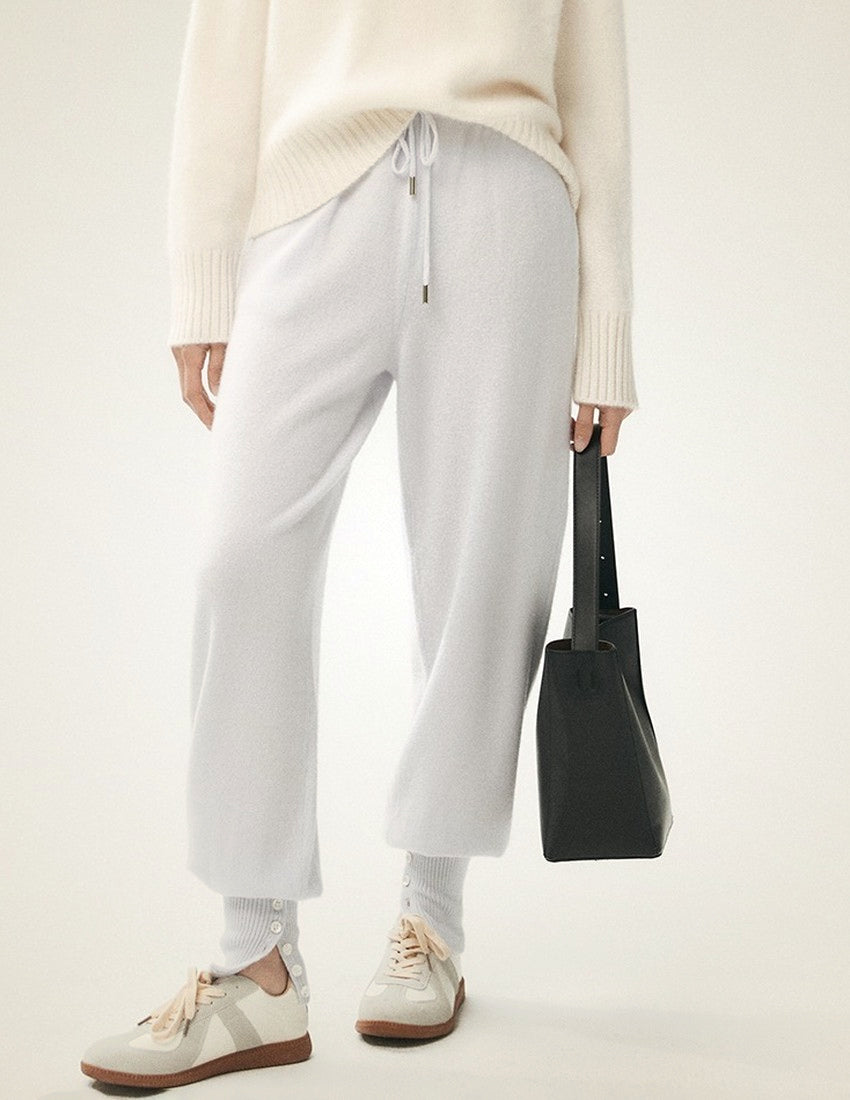 Venalith - White Drawstring Cashmere Jogger Pants | The Cashmere Studio