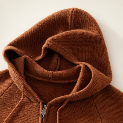 Darel — Dark Caramel Hooded Zip-Up Cashmere Set | The Cashmere Studio