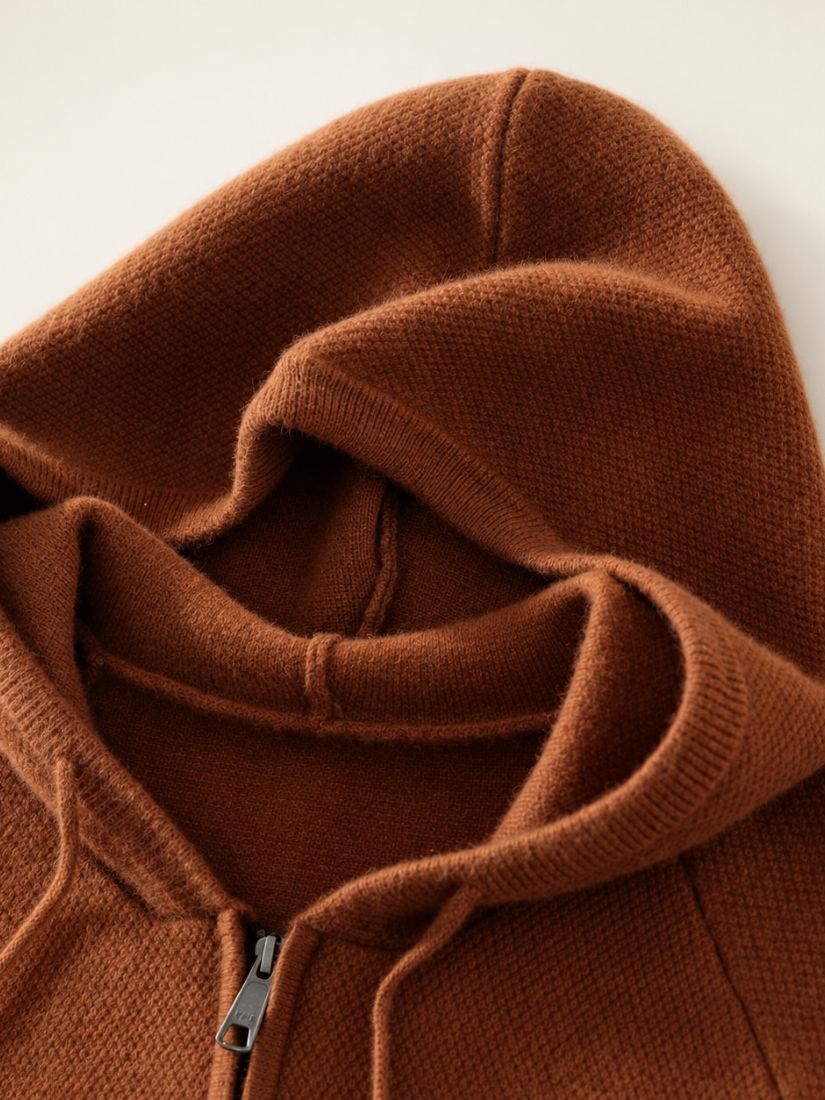 Darel — Dark Caramel Hooded Zip-Up Cashmere Set | The Cashmere Studio