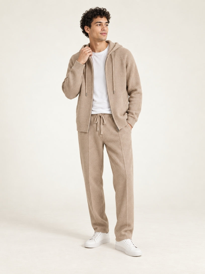 Darel — Beige Hooded Zip-Up Cashmere Set | The Cashmere Studio