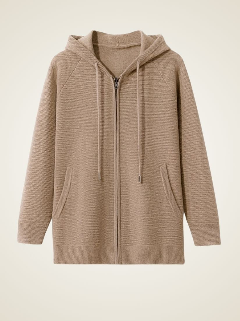 Darel — Beige Hooded Zip-Up Cashmere Set | The Cashmere Studio