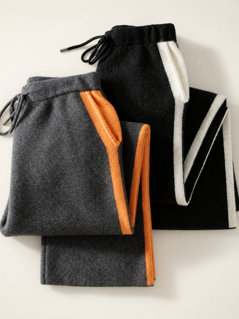 Darien — Side-Stripe Cashmere Pants in Black and Dark Gray | The Cashmere Studio