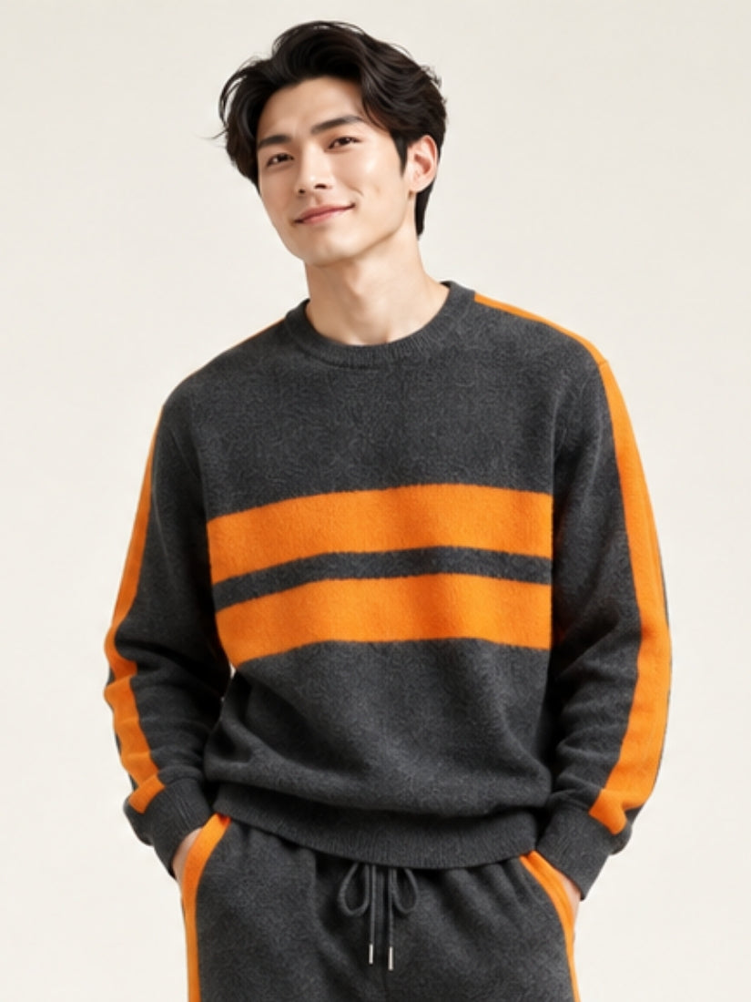 Darien — Dark Gray Side-Stripe Cashmere Sweater | The Cashmere Studio