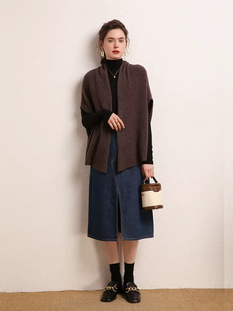 Elise - Dark Brown Cape Cashmere Cardigan | The Cashmere Studio